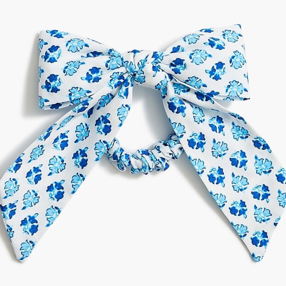 J. Crew Malibu Blue Mixed-plaid scrunchie with bow